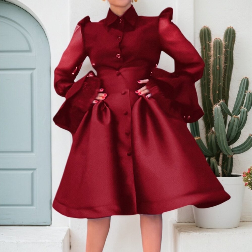 Burgundy Fit & Flare Midi Skirt XL (Runs Small) | Elegant High Waist Statement